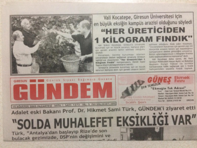 Giresun Gündem Gazetesi 15 Ağustos 2005 - Hikmet Sami TürkSolda Muhalefet Eksikliği Var GZ24093 - 1