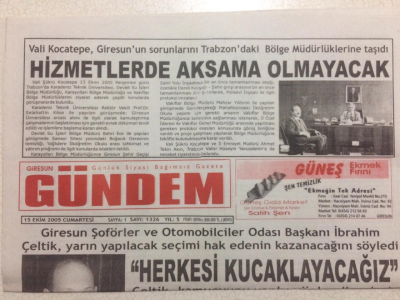 Giresun Gündem Gazetesi 15 Ekim 2005 - Vali Kocatepe Hizmetlerde Aksama Olmayacak GZ24041 - 1