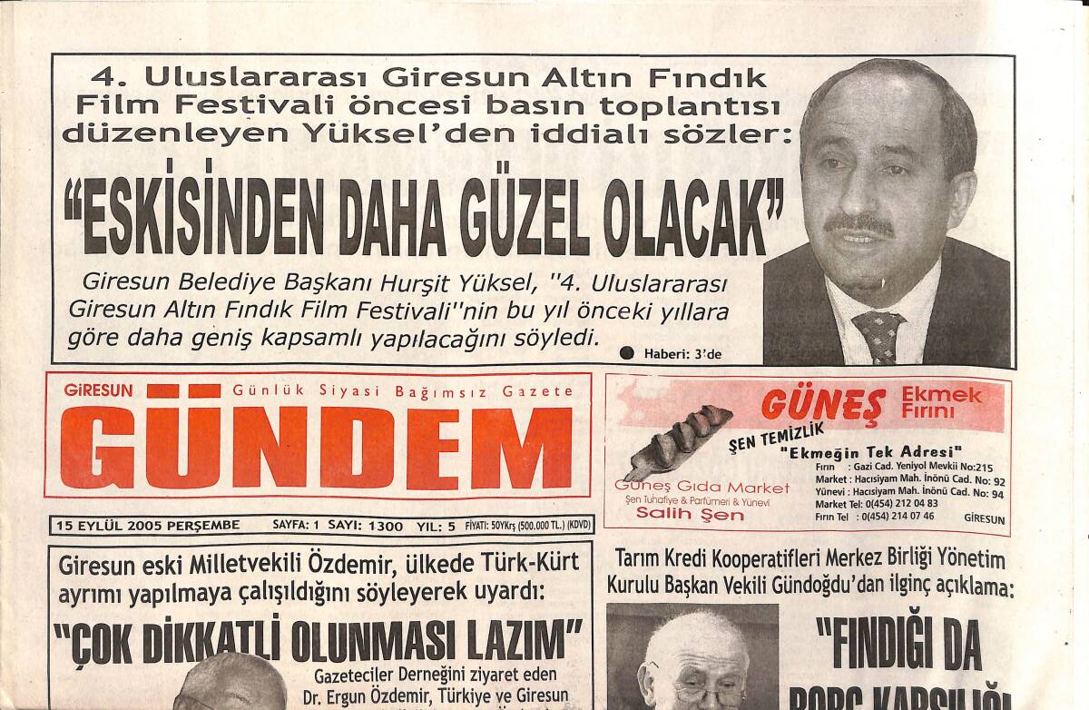 Giresun Gündem Gazetesi 15 Eylül 2005 - Dereli Cinayeti Davası Ertelendi GZ154106 - 1