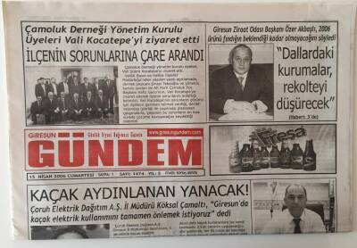 Giresun Gündem Gazetesi 15 Nisan 2006 - Kaçak Aydınlanan Yanacak GZ28862 - 1