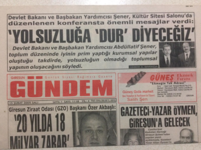 Giresun Gündem Gazetesi 15 Şubat 2005 - Yolsuzluğa Dur Diyeceğiz GZ24098 - 1