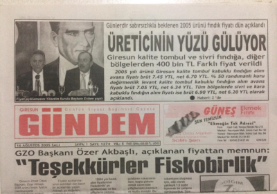 Giresun Gündem Gazetesi 16 Ağustos 2005 - Teşekkürler Fiskobirlik GZ24092 - 1
