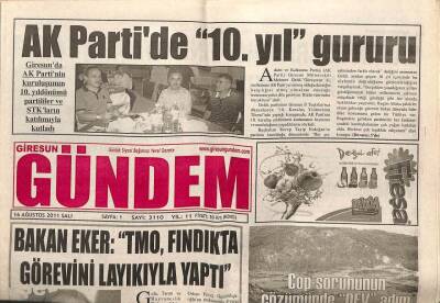 Giresun Gündem Gazetesi 16 Ağustos 2011 - Ak Partinin 10. Yıl Gururu GZ108779 - 1