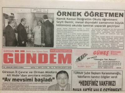 Giresun Gündem Gazetesi 16 Aralık 2005 Ali Hıdırdan Avcılara Müjde,Av Mevsimi Başladı GZ32037 - 1