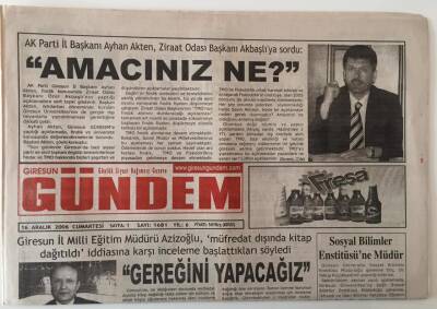 Giresun Gündem Gazetesi 16 Aralık 2006 - Milli Eğitimde Müfredat Dışında Kitap Dağıtıldı İnceleme Başlatıldı GZ28868 - 1