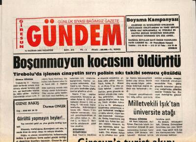 Giresun Gündem Gazetesi 16 Haziran 2003 - Giresun Adasına Yasa Kalktı GZ101554 - 2