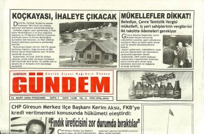 Giresun Gündem Gazetesi 16 Mart 2006 - Koçkayası , İhaleye Çıkacak GZ109299 - 1