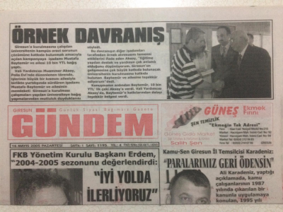 Giresun Gündem Gazetesi 16 Mayıs 2005 - Giresunspor Ceyhansporu Eze Eze 2. Lig Vizesi Aldı GZ24081 - 1