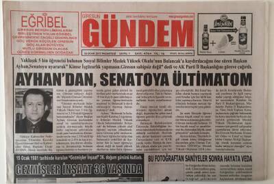 Giresun Gündem Gazetesi 16 Ocak 2017 - Ayhandan Senatoya Ültimatom GZ28852 - 1