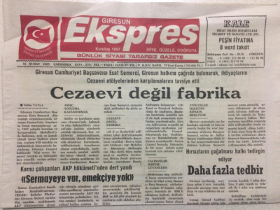 Giresun Gündem Gazetesi 16 Şubat 2005 - Cezaevi Değil Fabrika GZ24123 - 1