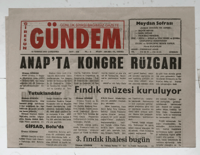 Giresun Gündem Gazetesi 16 Temmuz 2003 - Fındık Müzesi Kuruluyor GZ5898 - 2