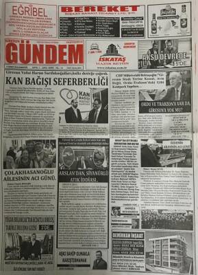 Giresun Gündem Gazetesi 17 Şubat 2018-Çavuşlu Belde Belediye Başkanı Arslandan ,Siyanürlü Atık İddiası ...GZ45513 - 1