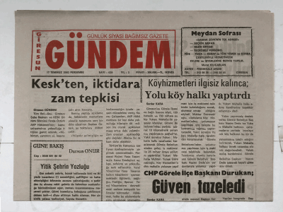 Giresun Gündem Gazetesi 17 Temmuz 2003 - Keskten İktidara Zam Tepkisi GZ5896 - 2