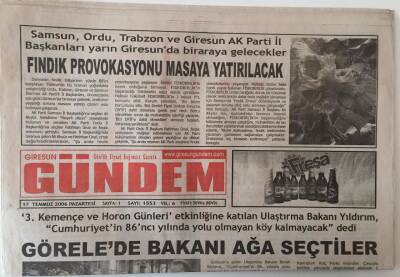 Giresun Gündem Gazetesi 17 Temmuz 2006 - Fındık Provokasyonu Masaya Yatırılacak GZ28892 - 1