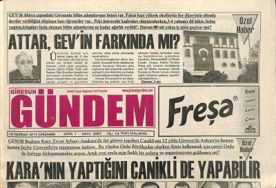 Giresun Gündem Gazetesi 18 Haziran 2014 - Bilge , Giresun Gündemde - Attar , Grevin Farkında Mı ? GZ123371 - 1