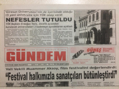 Giresun Gündem Gazetesi 19 Eylül 2005 - Yök Onay Verdi,Nefesler Tutuldu GZ24032 - 1