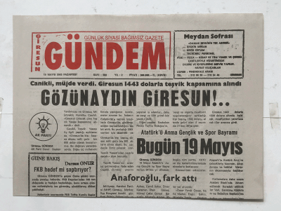 Giresun Gündem Gazetesi 19 Mayıs 2003 - Atatürkü Anma Gençlik Ve Spor Bayramı GZ3890 - 1
