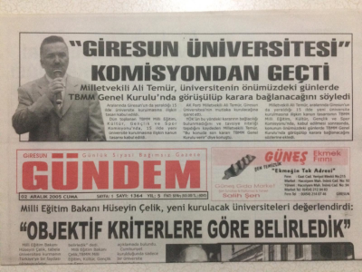 Giresun Gündem Gazetesi 2 Aralık 2005 - Yağlıderede Trafik Kazası GZ24119 - 1