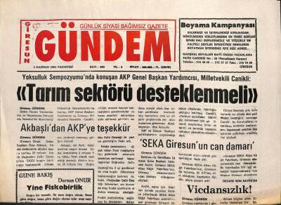 Giresun Gündem Gazetesi 2 Haziran 2003 - Canikli Tarım Sektörü Desteklenmeli GZ101556 - 2