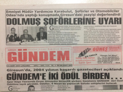 Giresun Gündem Gazetesi 2 Mart 2005 - Dolmuş Şoförlerine Uyarı GZ24017 - 1