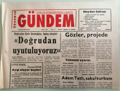 Giresun Gündem Gazetesi 2 Mayıs 2003 Doğrudan Gelir Desteğine İlginç Eleştiri Doğrudan Uyutuluyoruz -GZ33331 - 1