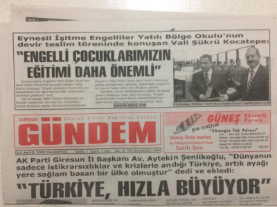 Giresun Gündem Gazetesi 2 Mayıs 2005 - Aytekin ŞenlikoğluTürkiye Hızla Büyüyor GZ23993 - 1