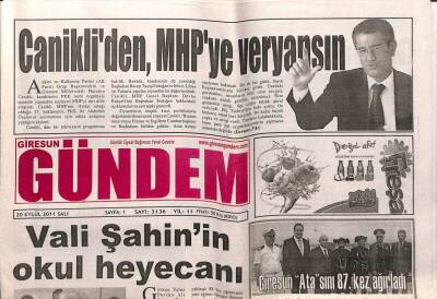 Giresun Gündem Gazetesi 20 Eylül 2011 - Canikliden MHPye Veryansın GZ108115 - 1