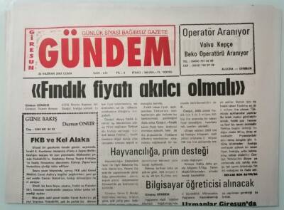 Giresun Gündem Gazetesi 20 Haziran 2003 Fındığın Maliyeti Belirlendi -GZ33329 - 1