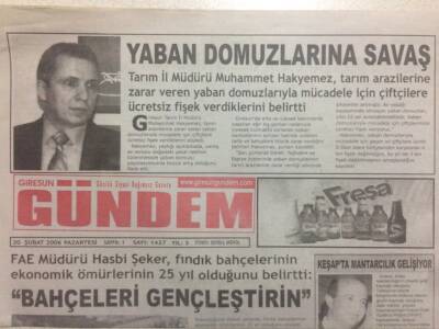 Giresun Gündem Gazetesi 20 Şubat 2006 - Yaban Domuzlarına Savaş GZ38502 - 1