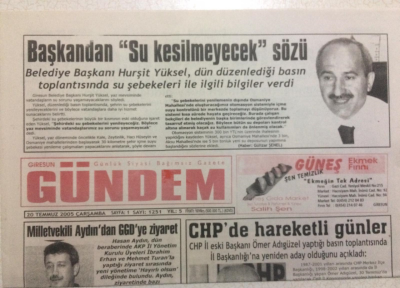 Giresun Gündem Gazetesi 20 Temmuz 2005 - Başkandan Su Kesilmeyecek Sözü GZ24069 - 1