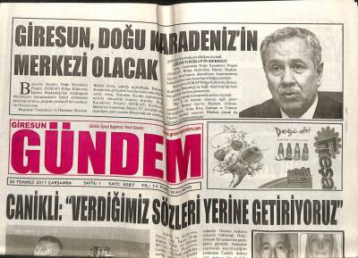 Giresun Gündem Gazetesi 20 Temmuz 2011 - Bülent ArınçGiresun Merkez Olacak GZ108771 - 1