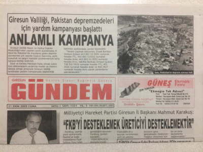 Giresun Gündem Gazetesi 21 Ekim 2005 - FKByi Desteklemek Üreticiyi Desteklemektir GZ24067 - 1
