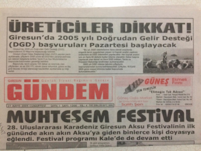 Giresun Gündem Gazetesi 21 Mayıs 2005 - Üreticiler Dikkat GZ24059 - 1