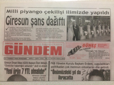 Giresun Gündem Gazetesi 21 Temmuz 2005 - Giresun Ziraat OdasıFındık 7 Ytl Olmalıdır GZ24055 - 1