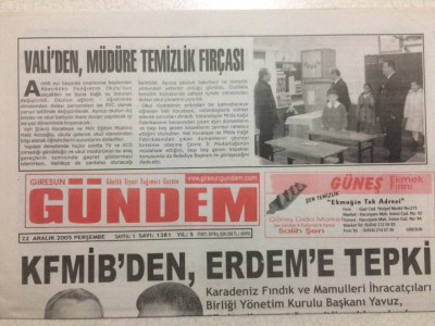 Giresun Gündem Gazetesi 22 Aralık 2005 - Validen Müdüre Temizlik Fırçası GZ24072 - 1