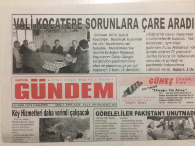 Giresun Gündem Gazetesi 22 Ekim 2005 - Vali Kocatepe Sorunlara Çare Aradı GZ24042 - 1
