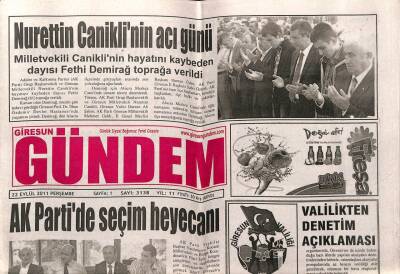 Giresun Gündem Gazetesi 22 Eylül 2011 - Nurettin Caniklinin Acı Günü GZ108117 - 1