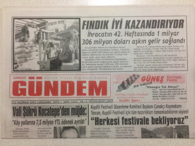Giresun Gündem Gazetesi 22 Haziran 2005 - Fındık İyi Kazandırıyor GZ24089 - 1