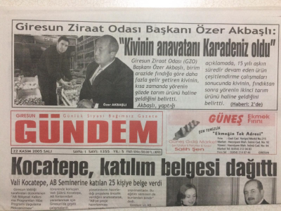 Giresun Gündem Gazetesi 22 Kasım 2005 - Vali Kocatepe Katılım Belgesi Dağıttı GZ23967 - 1