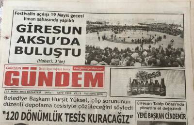 Giresun Gündem Gazetesi 22 Mayıs 2006-Hurşit Yüksel120 Dönümlük Tesis Kuracağız GZ45560 - 2