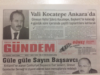 Giresun Gündem Gazetesi 22 Temmuz 2005 - Güle Güle Sayın Başsavcı GZ24056 - 1