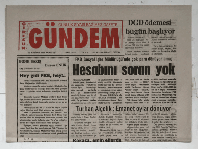 Giresun Gündem Gazetesi 23 Haziran 2003 -DGD Ödemesi Bugün Başlıyor GZ5907 - 1