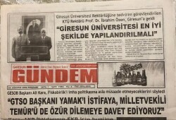 Giresun Gündem Gazetesi 24 Ağustos 2006 -Sahil Yolu Candamarı Olacak GZ1677 - 1