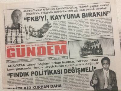 Giresun Gündem Gazetesi 24 Temmuz 2006 - Fındık Politikası Değişmeli GZ38428 - 1