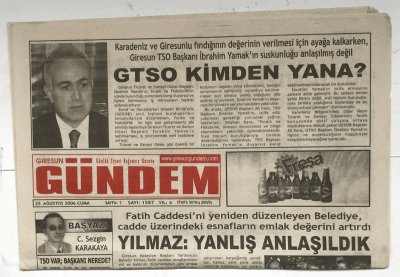 Giresun Gündem Gazetesi 25 Ağustos 2006 - GTSO Kimden Yana GZ5280 - 1