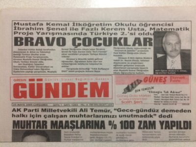 Giresun Gündem Gazetesi 25 Mayıs 2005 - Muhtar Maaşlarına Yüzde Yüz Zam GZ23980 - 1