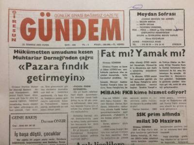 Giresun Gündem Gazetesi 25 Temmuz 2003 - Pazara Fındık Getirmeyin GZ35465 - 1