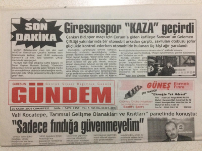 Giresun Gündem Gazetesi 26 Kasım 2005 - Sadece Fındığa Güvenmeyin GZ23970 - 1