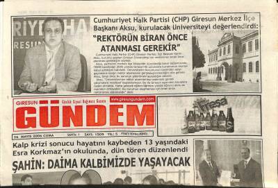 Giresun Gündem Gazetesi 26 Mayıs 2006 - CHP Giresun İlçe Başkanı Aksu Rektörün Bir An Önce Atanması Gerekir GZ97223 - 1