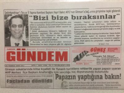 Giresun Gündem Gazetesi 26 Temmuz 2005 - Papazın Yaptığına Bakın GZ23955 - 1